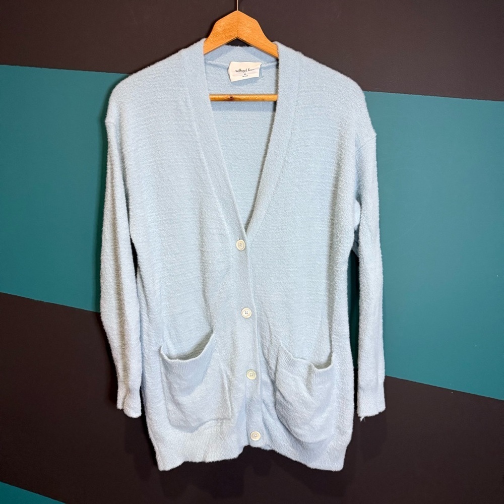 Aritzia Wilfred Blue Fuzzy Button-Up Cardigan XS Preppy Soft Hush Knit - Picture 3 of 14